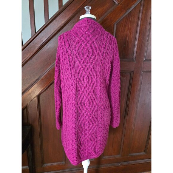 Aran Crafts Womens XL Cardigan Sweater Irish Knit 100% Merino Wool Pink - Picture 3 of 8